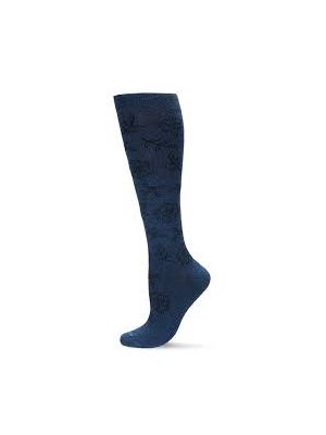 Women's Floral Cotton Blend 15-20 mmHg Graduated Compression Socks Size 9-11 Denim Heather